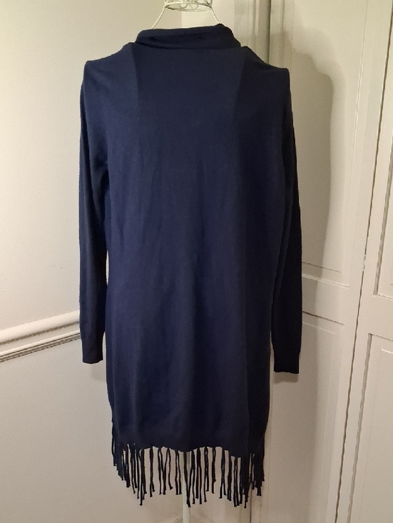 Jade Navy Long-Sleeve Fringe Open-Front Cardigan - Picture 3 of 5